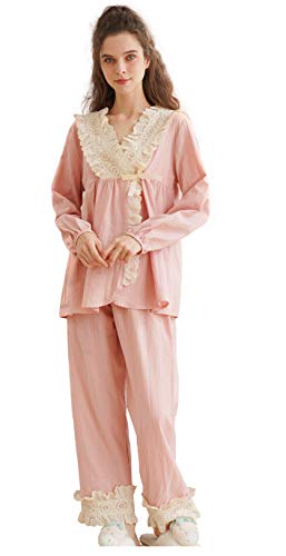 Sharebeauty Viktorianischer Prinzessinnen-Stil Baumwolle Nachthemd für Frauen Vintage Palace Nachtwäsche, T09-1 Pink, Large von Sharebeauty