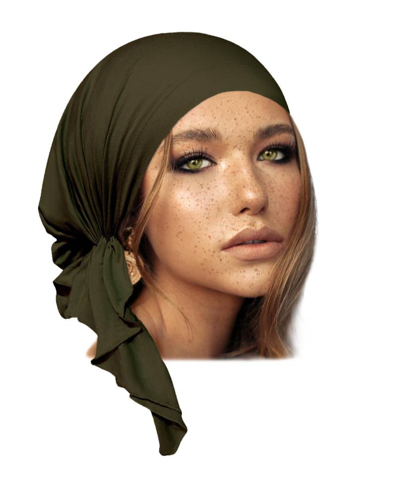 Olive Grün Kopftuch Anti-Rutsch Chemo Mütze Turban von ShariRoseShop