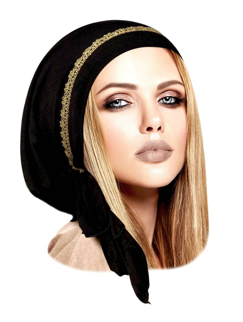 Schwarzer Baumwolltuch Tichel Kopftuch Mit Goldener Spitze Schwarzer Baumwolltuch Tichel Kopftuch Mit Goldener Spitze von ShariRoseShop