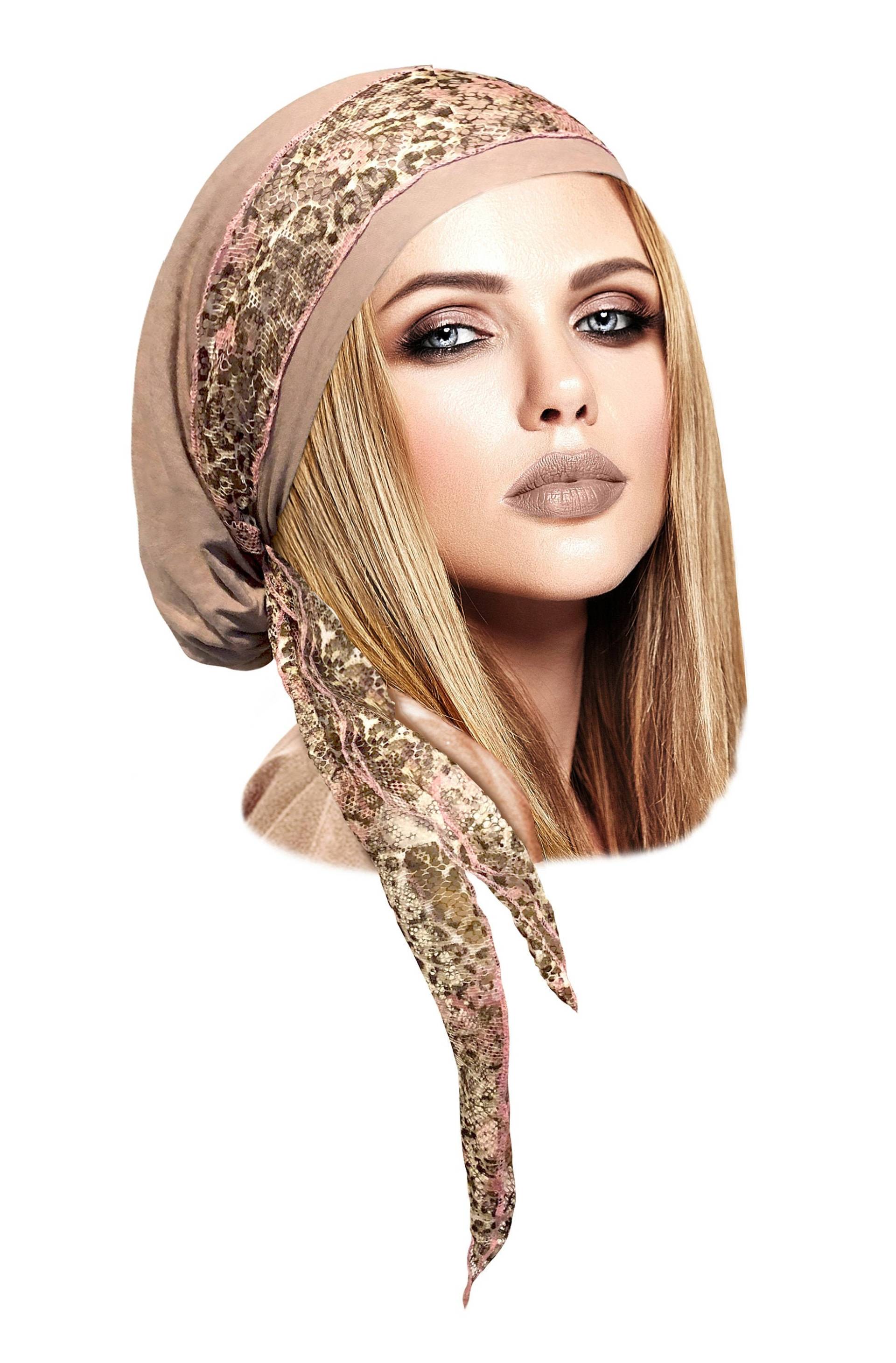 Taupe Kopftuch Beige Gepard Floral Lace Wrap Taupe Kopftuch Beige Gepard Floral Lace Wrap von ShariRoseShop