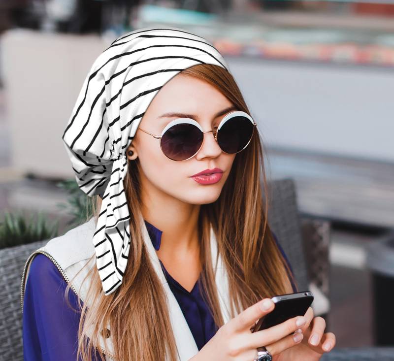 Weiß Streifen Rutschfeste Baumwolle Kopftuch Tichel Pre-Tied Chemo Turban Weiß Streifen Rutschfeste Baumwolle Kopftuch Tichel Pre-Tied Chemo Turban von ShariRoseShop