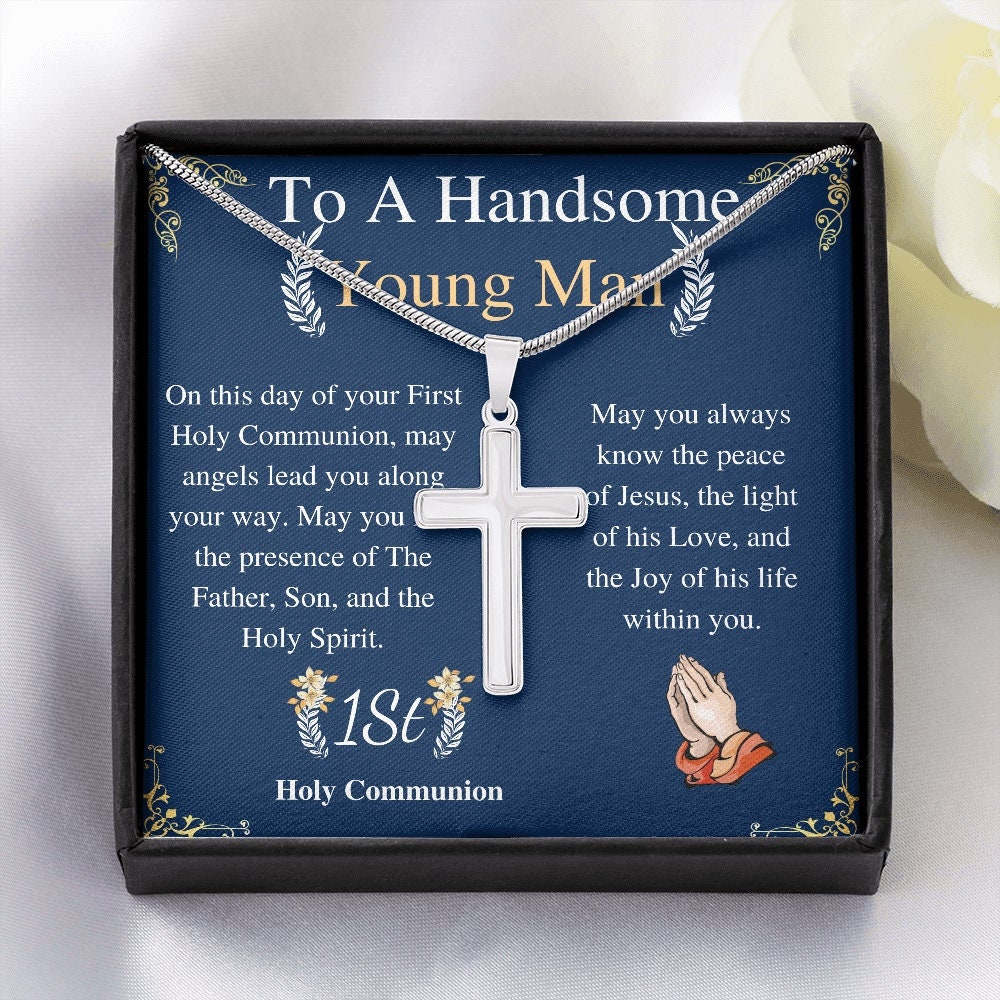 Kommunion Geschenk Jungen Halskette Mit Kreuz Kreuz Herren Halskette Konfirmation Für Jungen Personalisiertes von SharikGemstone