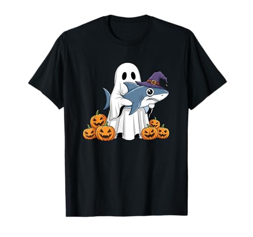 Lustiger Geist Hai Kürbis Halloween Kinder Herren Damen T-Shirt von Shark Lovers Cute Halloween Outfits for Boy Girl