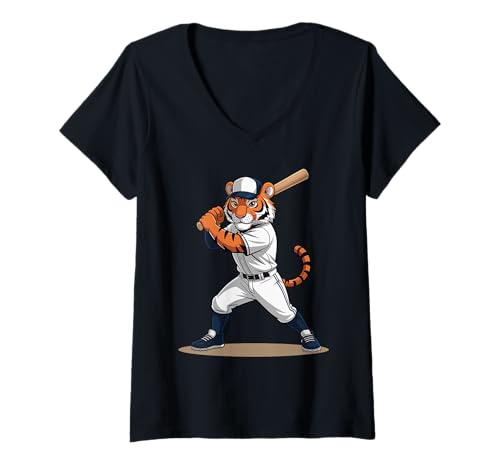 Damen Lustiger Hai spielt Bowling Kunstwerk Tier Baseballer T-Shirt mit V-Ausschnitt Damen Lustiger Hai spielt Bowling Kunstwerk Tier Baseballer T-Shirt mit V-Ausschnitt von Shark Playing Baseball Graphic