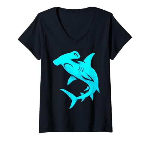 Damen Hammerhai-Graffiti, urbanes Kunstdesign T-Shirt mit V-Ausschnitt Damen Hammerhai-Graffiti, urbanes Kunstdesign T-Shirt mit V-Ausschnitt von Shark Street