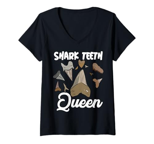 Damen Shark Teeth Queen Shark Teeth Sammler T-Shirt mit V-Ausschnitt Damen Shark Teeth Queen Shark Teeth Sammler T-Shirt mit V-Ausschnitt von Shark Teeth Designs For Shark Teeth Lovers