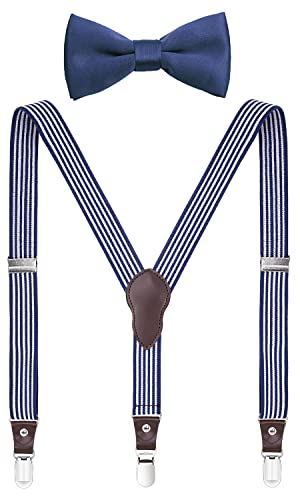 Shark Tooth Jungen Herren Hosenträger und Fliege Set Echt Leder Y-Form - mehrfarbig - 120CM von Shark Tooth