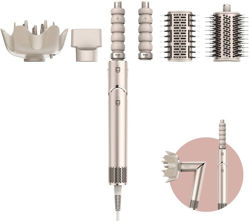 Shark Multihaarstyler FlexStyle 5-in-1 Haarstyler und -trockner - Stone [HD446SLEU], Mit einer Drehung vom leistungsstarken Haartrockner zum Styler von Shark