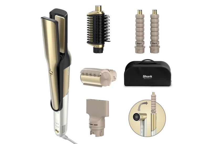 Shark Multihaarstyler Shark Glam Multistyler für glatte Haare, Wellen und Locken HD6051SEU, Premium-Multistyler und Haartrockner mit hitzekontrollierter Keramik von Shark