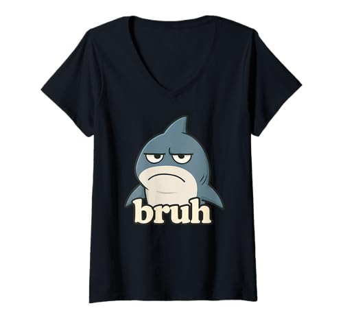 Damen Lustiger Hai Bruh Meme Humor Tierliebhaber Jungen Mädchen Kinder T-Shirt mit V-Ausschnitt Damen Lustiger Hai Bruh Meme Humor Tierliebhaber Jungen Mädchen Kinder T-Shirt mit V-Ausschnitt von SharkAxis1