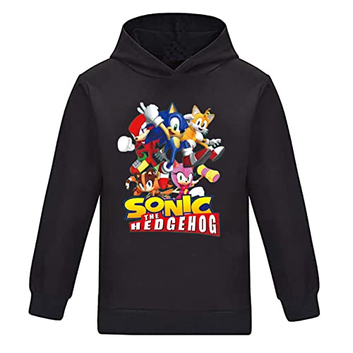 Jungen und Mädchen Sonic Hoodies Kinder Baumwolle Langarm Kostüm Kind Sweatshirt The Hedgehog Little Outfits Schule Top, Schwarz , 7-8 Jahre von SharkBebe