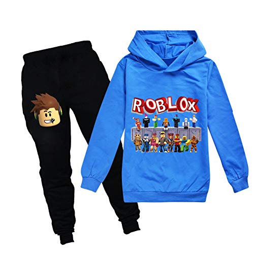 SharkBebe Jungen Bekleidungssets Hoodies Mädchen Outfits Uni Pullover Baumwolle Top und Hose 3-12 Jahre, blau, 5-6 Years von SharkBebe