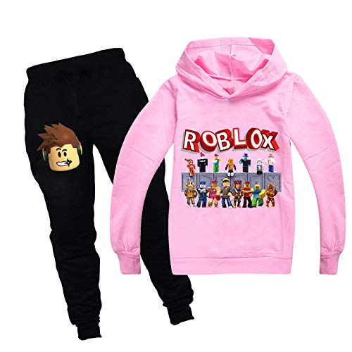SharkBebe Jungen Bekleidungssets Hoodies Mädchen Outfits Uni Pullover Baumwolle Top und Hose 3-12 Jahre, rose, 11-12 Years von SharkBebe