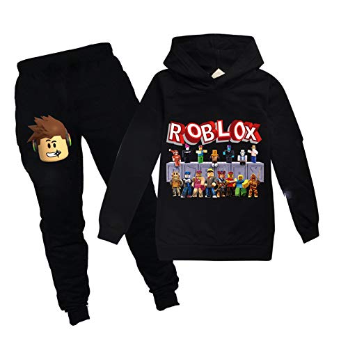 SharkBebe Jungen Bekleidungssets Hoodies Mädchen Outfits Uni Pullover Baumwolle Top und Hose 3-12 Jahre, Schwarz , 8-9 Years von SharkBebe