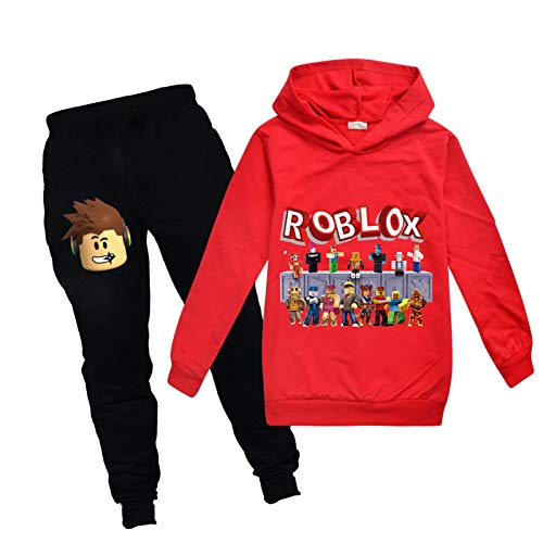 SharkBebe Jungen Kleidung Sets Hoodies Mädchen Outfits Unisex Pullover Baumwolle Top und Hose 3-12 Jahre, rot, 134 von SharkBebe