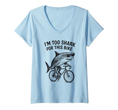 Damen Zu scharf für diesen Radfahrer T-Shirt mit V-Ausschnitt von SharkVibes Co. by Retro Ocean Tees