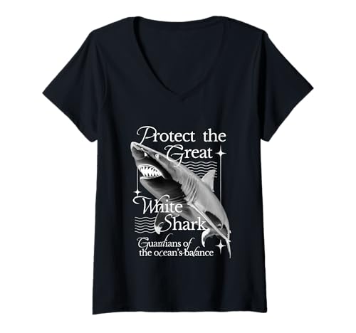 Damen Schützen Sie den Weißen Hai - Meereswildtierschutz T-Shirt mit V-Ausschnitt von Sharks Conservation