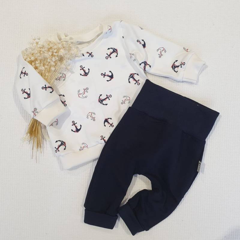 Anker | Weiss - Sweater Und Jogging Pants Hose | Navy Von Sharlene Babymode Made in Germany von SharleneBabymode