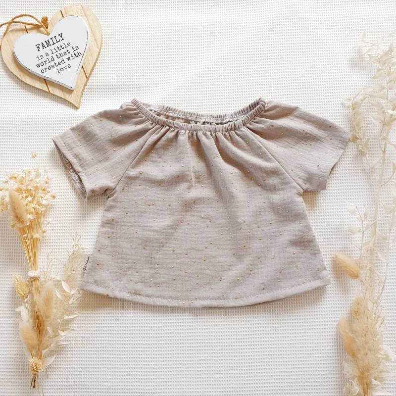 Bluse - Musselin Beige Gold Punkte Von Sharlene Babymode Handmade in Germany von SharleneBabymode
