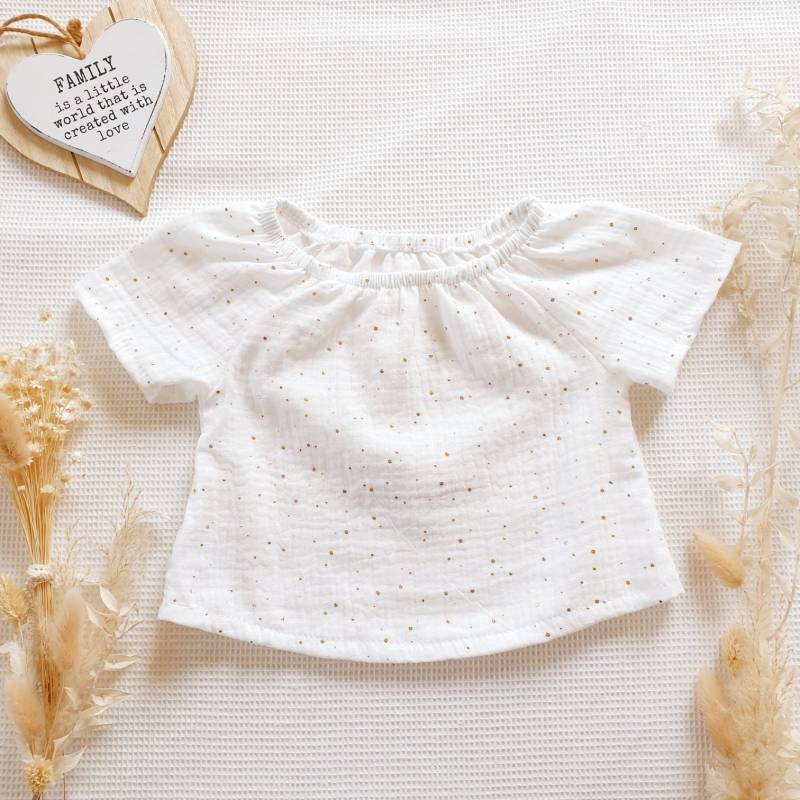 Bluse - Musselin Weiss Gold Punkte Von Sharlene Babymode Handmade in Germany von SharleneBabymode