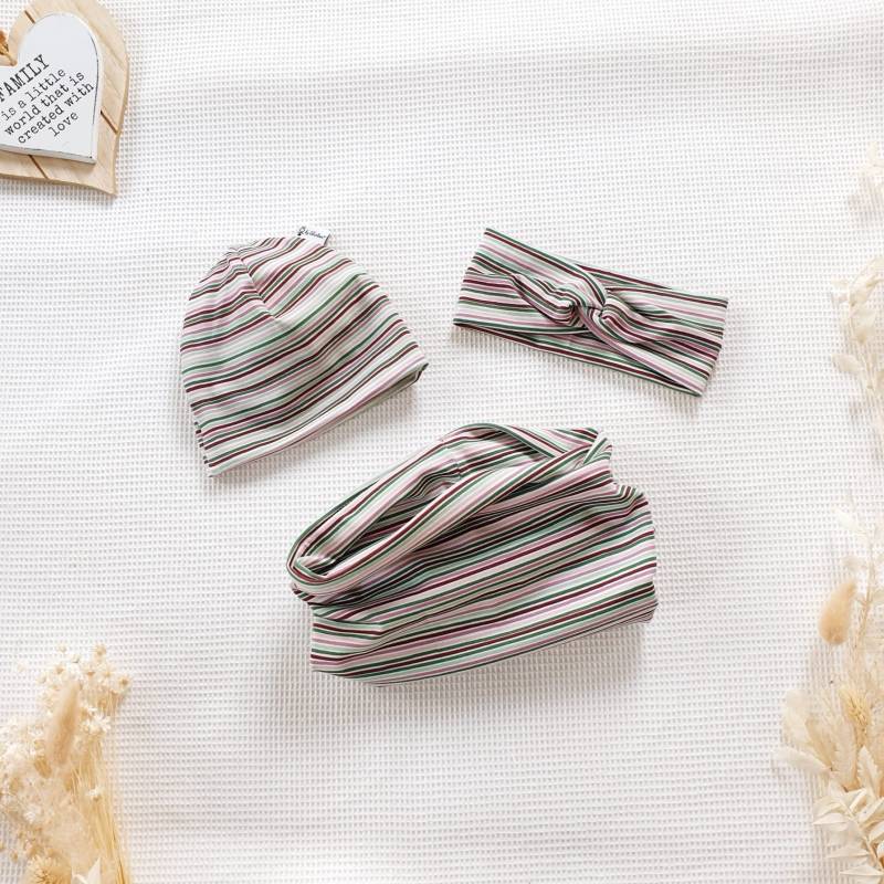 Bunt Gestreift - Loop Schal, Stirnband, Beanie Mütze Oder Halstuch Für Baby Kind O. Mama Von Sharlene Babymode von SharleneBabymode