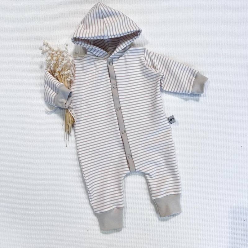 Creme Streifen | Creme - Overall Einlagig Von Sharlene Babymode Handmade Einteiler Strampelanzug von SharleneBabymode