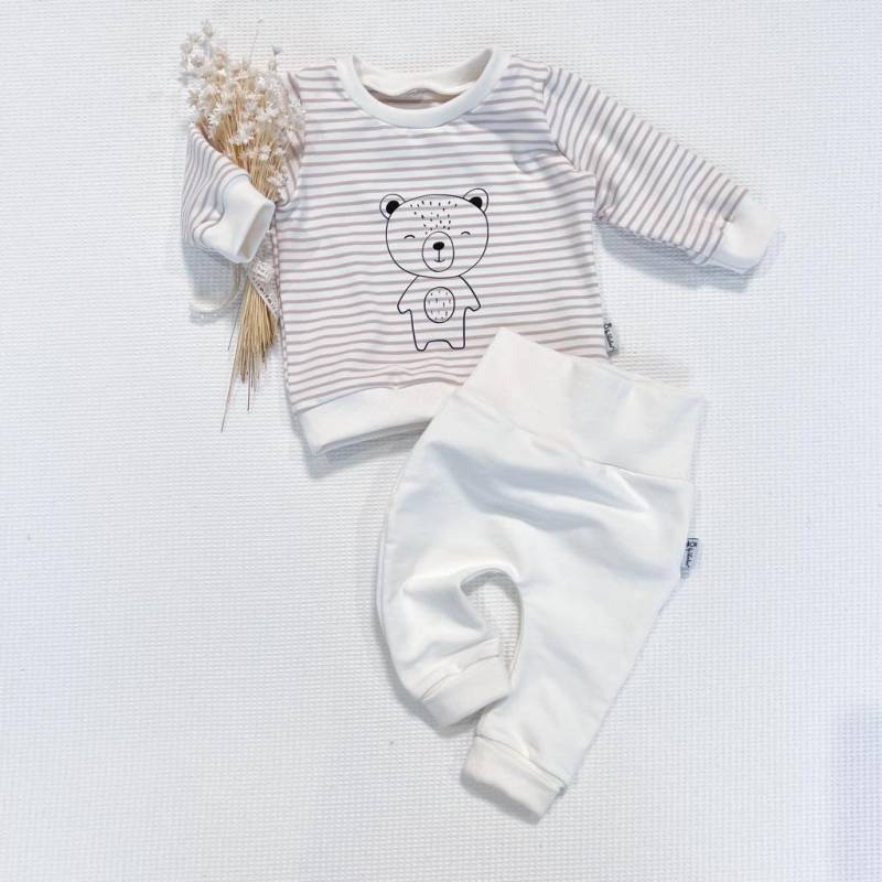 Creme Streifen | Weiss - Teddy | S Sweater Pullover Und Jogging Pants | Weiss Von Sharlene Babymode Made in Germany von SharleneBabymode