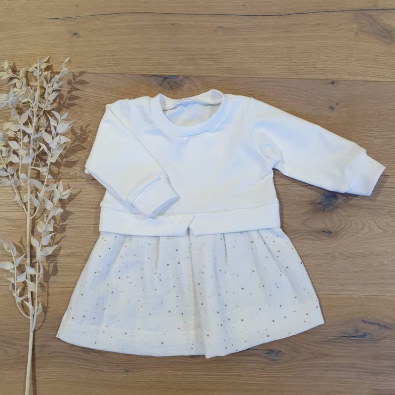 Cremeweiss/Musselin Gold Punkte - Girly Sweater Kleid Von Sharlene Babymode Handmade in Germany Baby Pullover, Oberteil, Sweatshirt von SharleneBabymode
