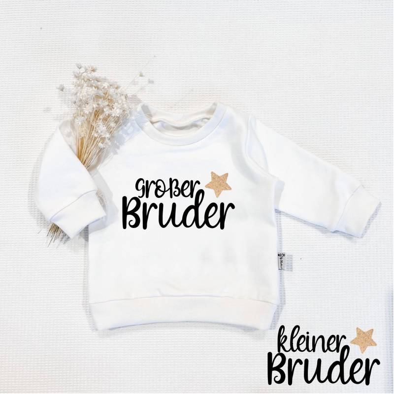 Cremeweiss - Sweater Oder Shirt Kleiner/Großer Bruder Mit Glitzerstern Gold Von Sharlene Babymode Handmade von SharleneBabymode