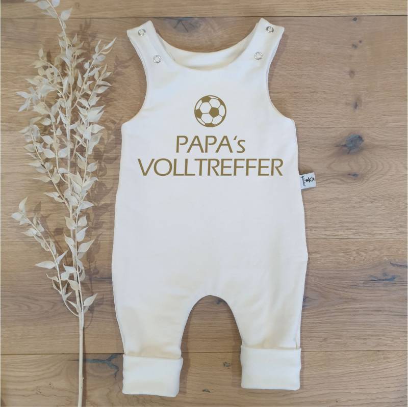 Cremeweiss | Weiss - Papa's Volltreffer | Gold Einteiliger Strampler Von Sharlene Babymode Handmade in Germany von SharleneBabymode