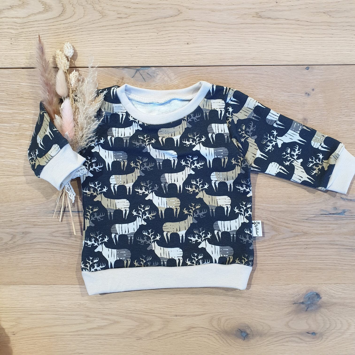 Hirsche Dunkelblau | Creme - Sweater Von Sharlene Babymode von SharleneBabymode