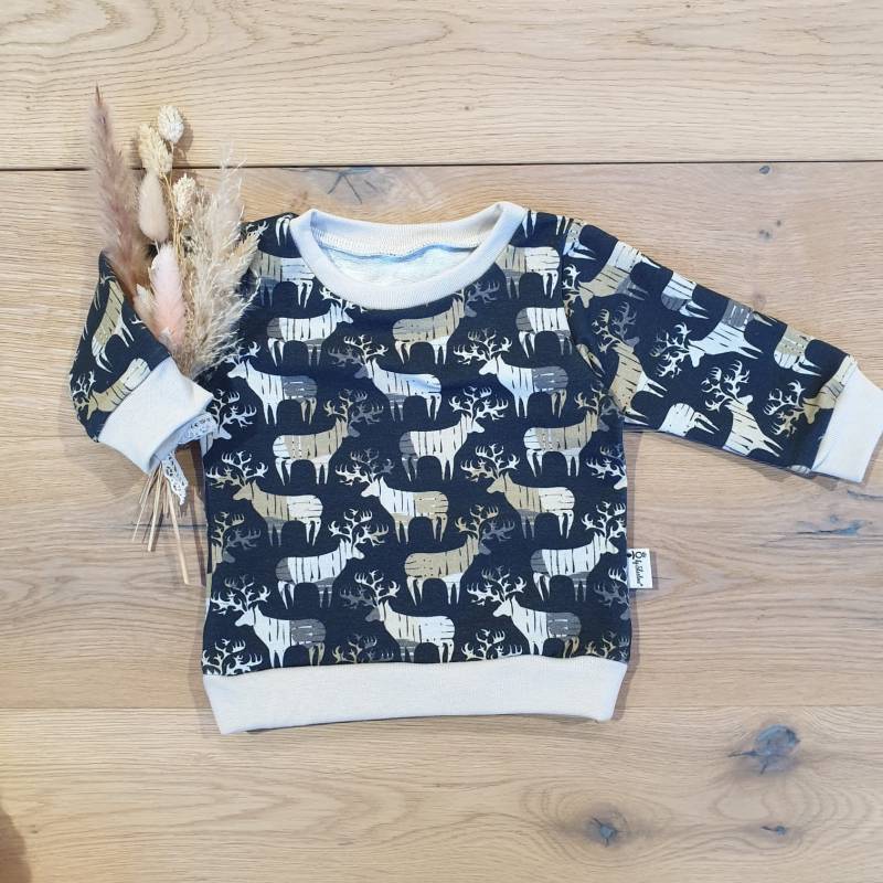 Hirsche Dunkelblau | Creme - Sweater Von Sharlene Babymode von SharleneBabymode
