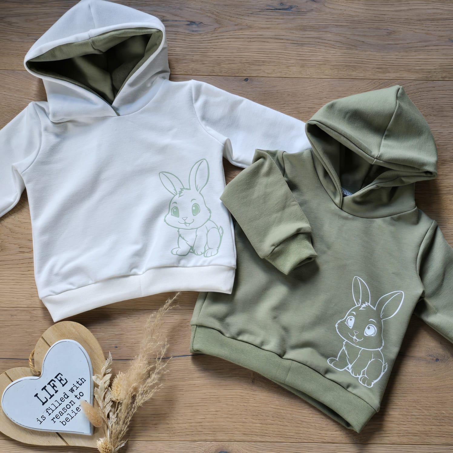 Hoodie Sweater - Oster Bunny Cremeweiss Oder Olivegrün Mit Kapuze Von Sharlene Babymode Handmade von SharleneBabymode