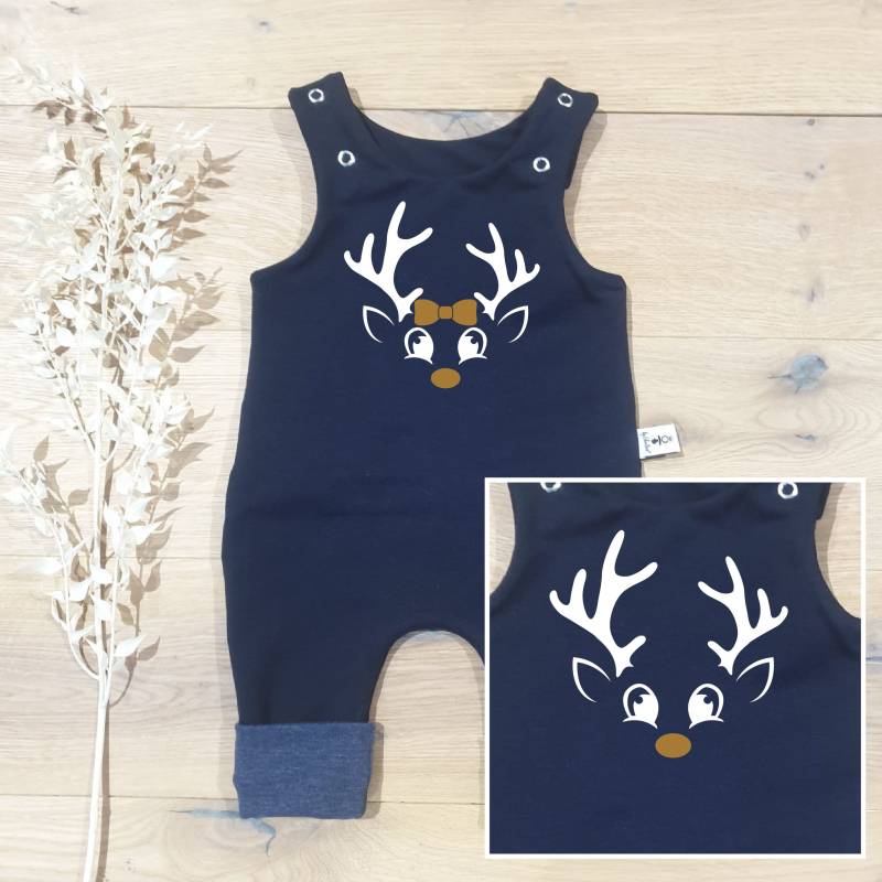 Navy | Dunkelblau Melange - Red Nose Deer | Weiss-Gold Einteiliger Strampler Von Sharlene Babymode Handmade in Germany von SharleneBabymode