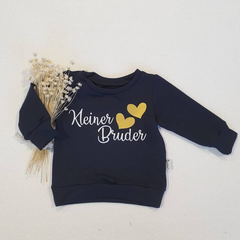 Navy - Kleiner Bruder Herzen | Weiss-Gold Sweater Von Sharlene Babymode Handmade in Germany von SharleneBabymode