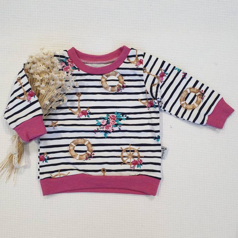 Pink Anker Streifen | Pink Melange - Sweater Von Sharlene Babymode Handmade in Germany Baby Pullover, Oberteil, Sweatshirt von SharleneBabymode