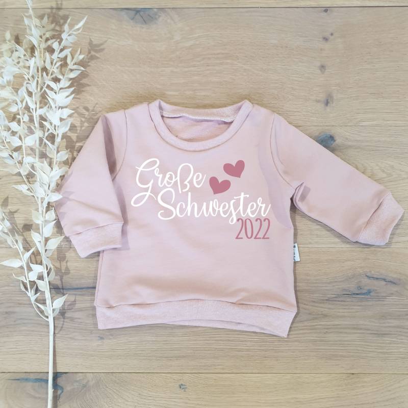 Rose | Rose Melange - Große Oder Kleine Schwester Mit Jahreszahl Auswählbar | Weiss-Rosegold Sweater Von Sharlene Babymode Handmade von SharleneBabymode