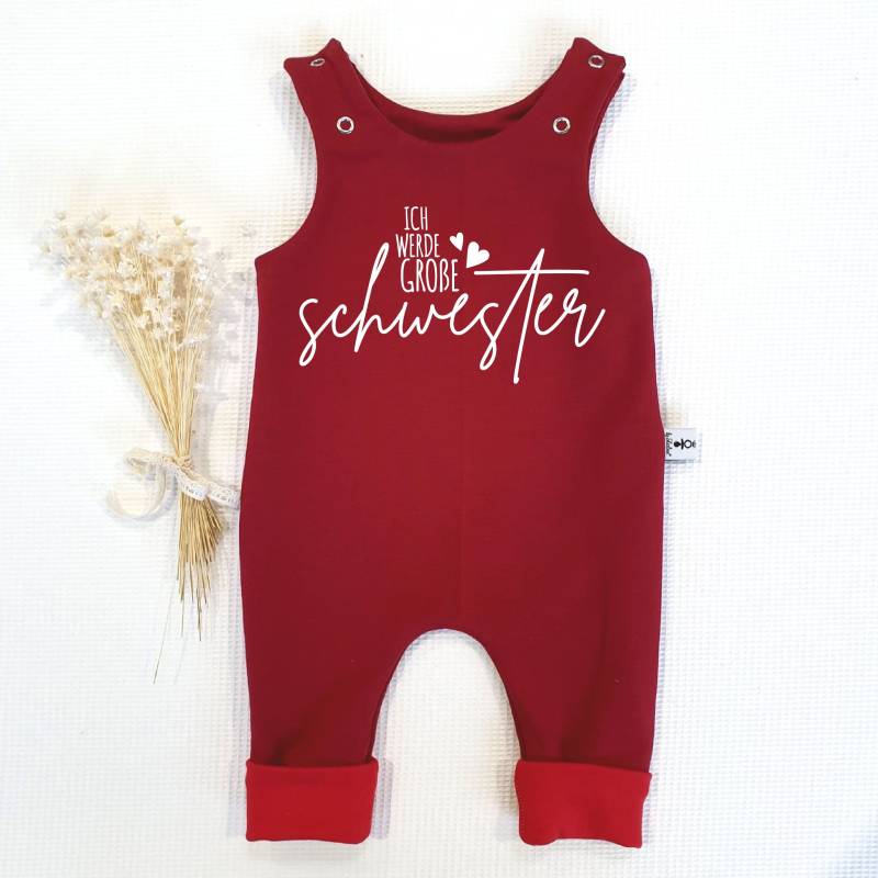 Rot | Rot - Ich Werde Großer Bruder/Große Schwester | Weiss Einteiliger Strampler Von Sharlene Babymode Handmade in Germany von SharleneBabymode