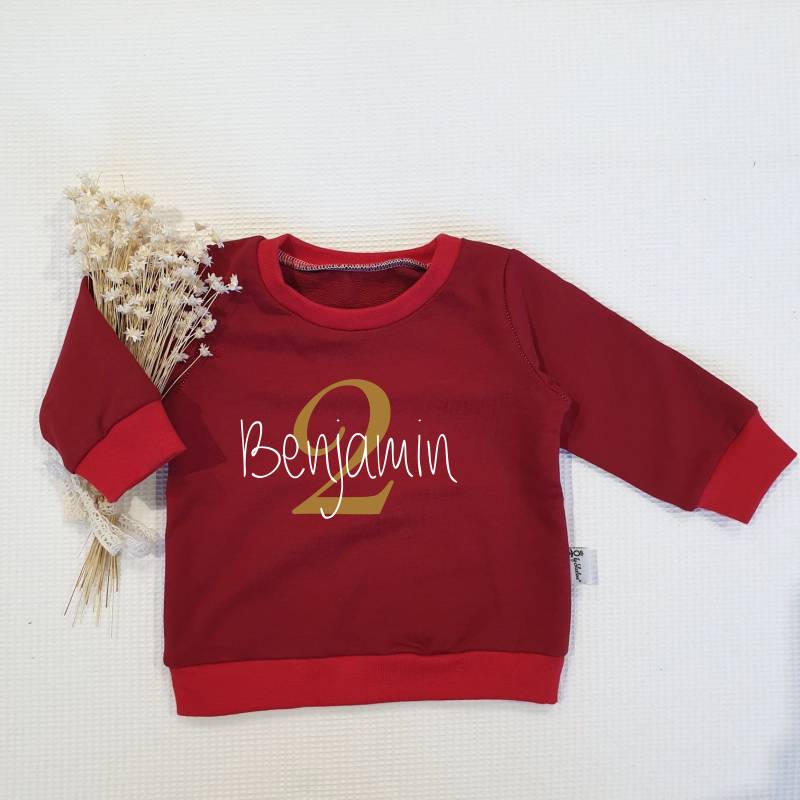 Rot- Zahl & Name | Gold-Weiss - Sweater Mit Oder Ohne Rüschenarm Sweatshirt Von Sharlene Babymode Handmade in Germany von SharleneBabymode