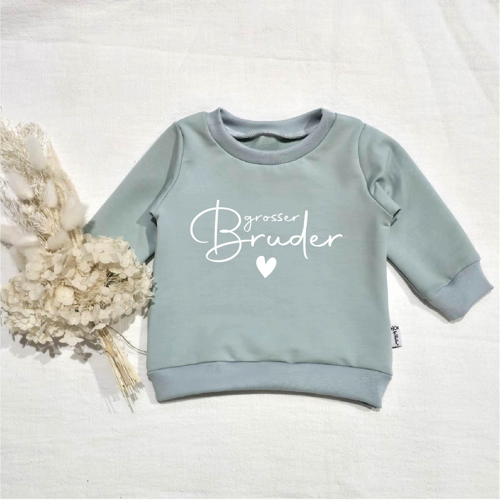 Salbei-Mintgrün - Grosser/Kleiner Bruder Herz | W Sweater Handmade, Bedruckt, Pullover, Oberteil, Sweatshirt von SharleneBabymode