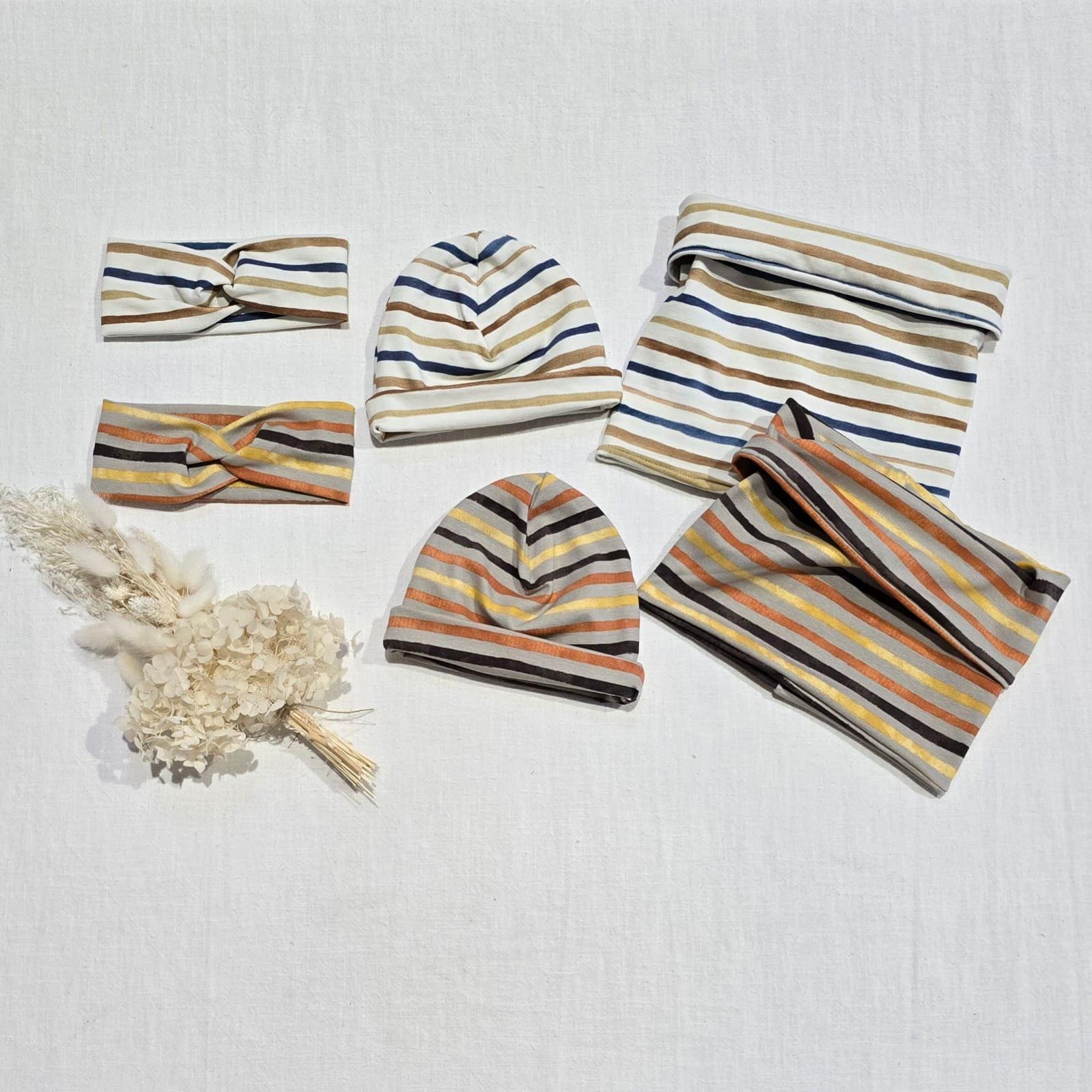 Streifenliebe - Gefütterter Loop Schal, Stirnband Oder Beanie Mütze Für Baby Kind O. Mama Von Sharlene Babymode von SharleneBabymode