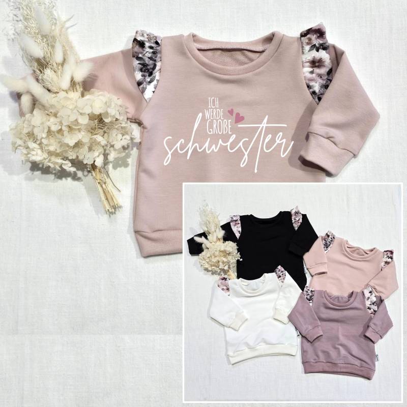 Sweater | Langarm O. Shirt | Kurzarm - M. Rüschen Ribjersey Altrose Blumen Ich Werde Gr. Schwester Sharlene Babymode Handmade von SharleneBabymode