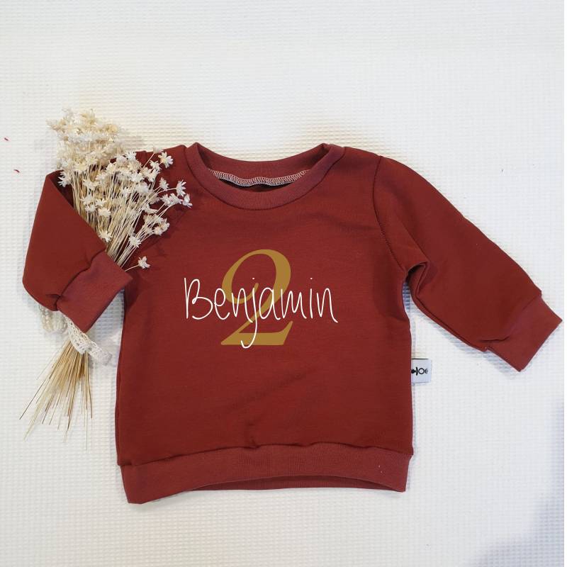 Terra - Zahl & Name | Gold-Weiss Sweater Mit Oder Ohne Rüschenarm Sweatshirt Von Sharlene Babymode Handmade in Germany von SharleneBabymode