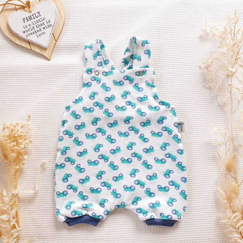 Trecker | Jeansblau - Kurzer Latz Strampler- Von Sharlene Babymode Handmade Einteiler Overall Strampelanzug von SharleneBabymode