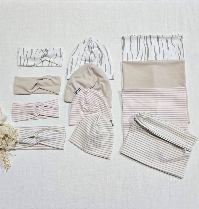 Verschiedene Designs - Gefütterter Loop Schal, Stirnband Oder Beanie Mütze Für Baby Kind O. Mama Von Sharlene Babymode von SharleneBabymode