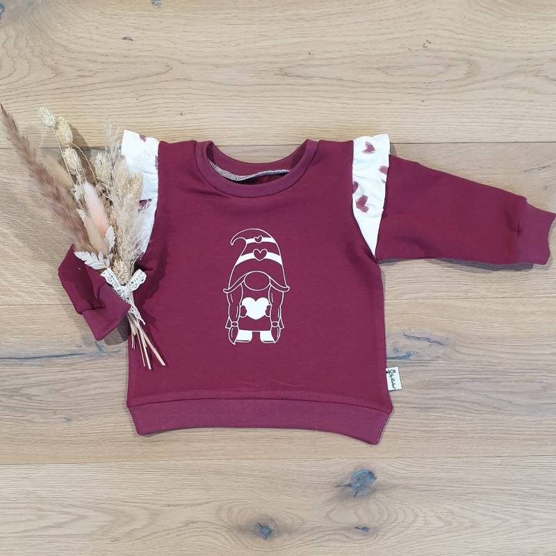 Weinrot - Wichteline | Weiss Sweater Wahlweise Mit Rüschen Sweatshirt Von Sharlene Babymode Handmade in Germany von SharleneBabymode