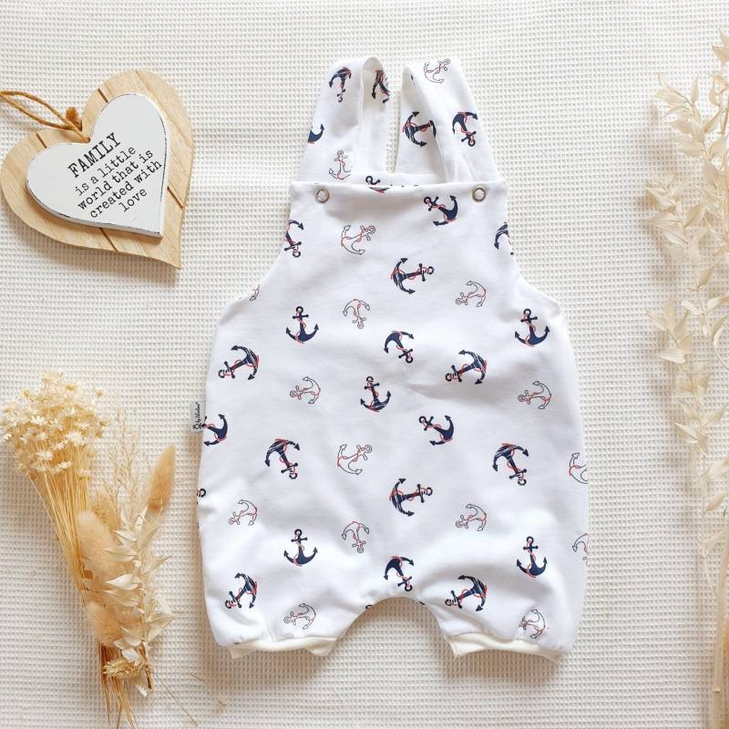 Weiss Anker | Weiss - Kurzer Latz Strampler- Von Sharlene Babymode Handmade Einteiler Overall Strampelanzug von SharleneBabymode