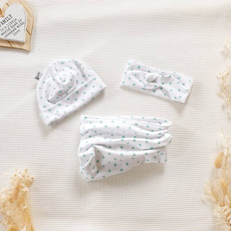 Weiss Mint Punkte - Loop Schal, Stirnband, Beanie Mütze Oder Halstuch Für Baby Kind O. Mama Von Sharlene Babymode von SharleneBabymode