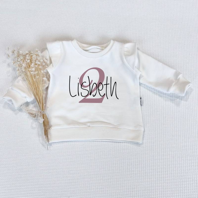 Weiss - Zahl & Name | Rosegold-Schwarz Sweater Mit Oder Ohne Rüschenarm Sweatshirt Von Sharlene Babymode Handmade in Germany von SharleneBabymode