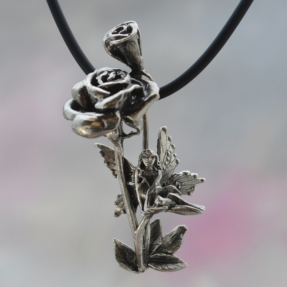Rose Flower & Feen Anhänger in Sterling Silber von SharonBerkanDentART